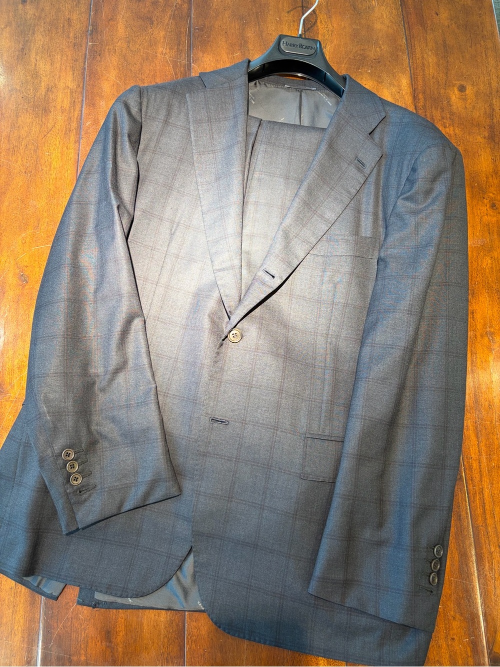 Kiton Charcoal Grey/Ref Windowpane Wool Suit